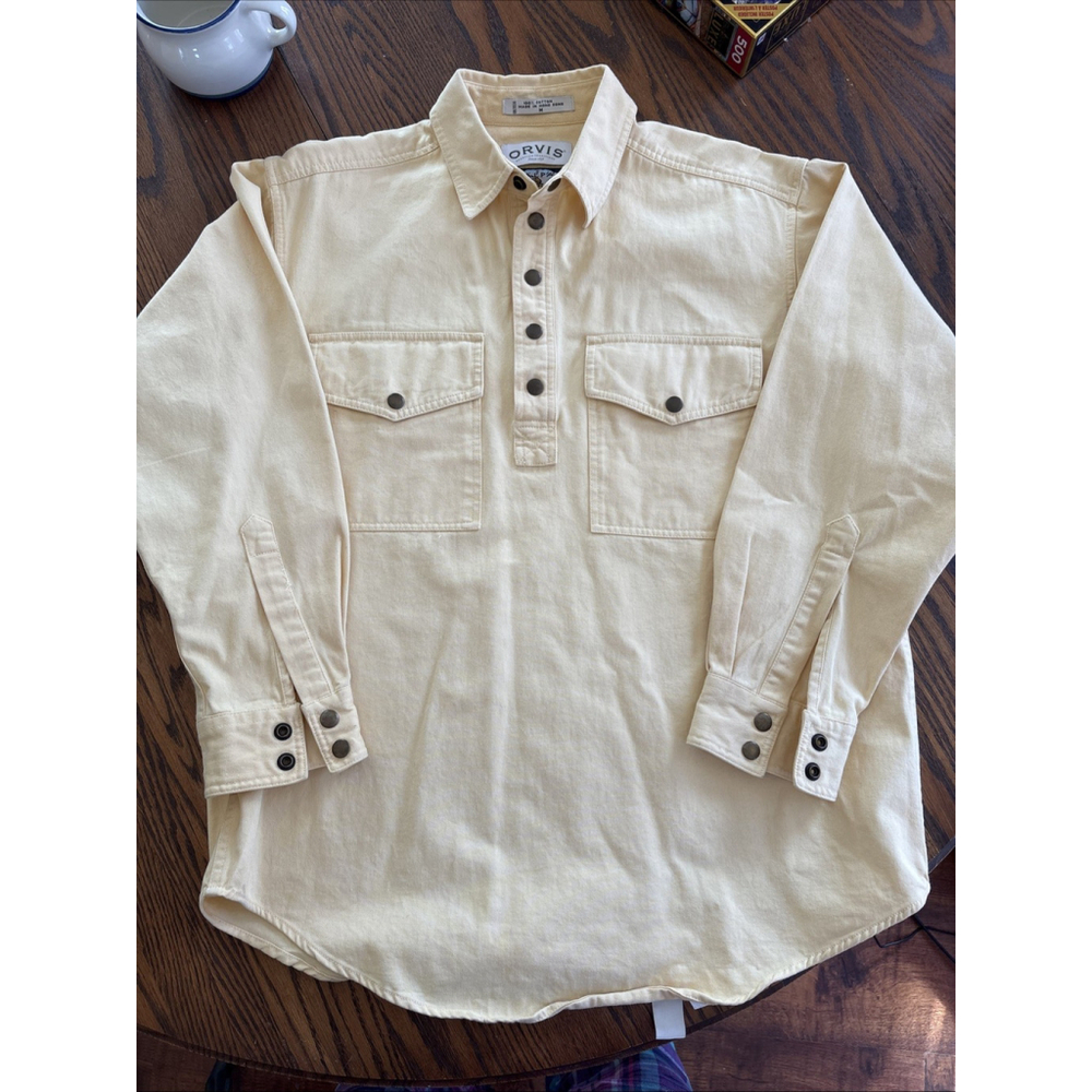 orvis vintage maipai outdoor rugged pullover shirt yellow medium